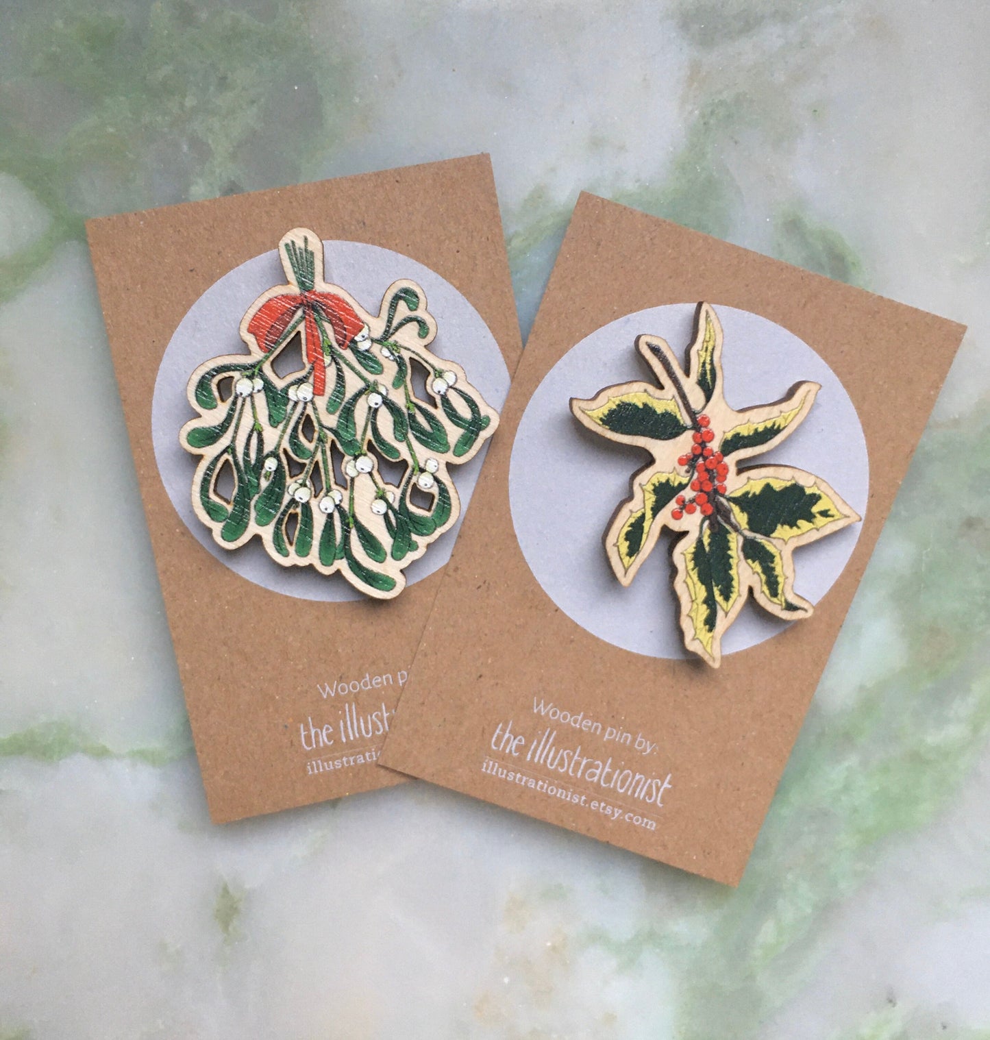 Christmas Wooden Holly Pin