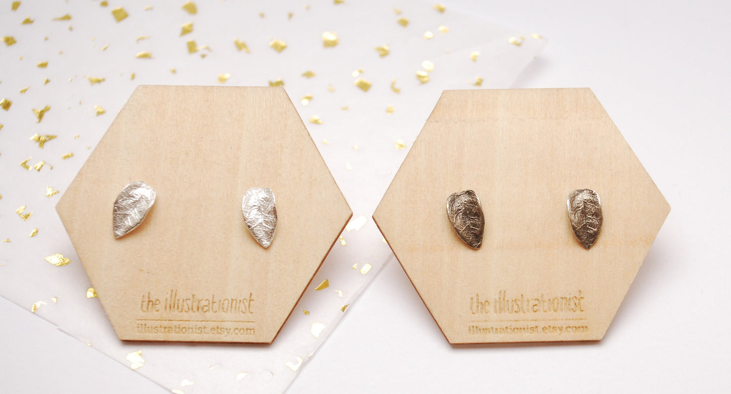 Leaf earrings, sterling silver