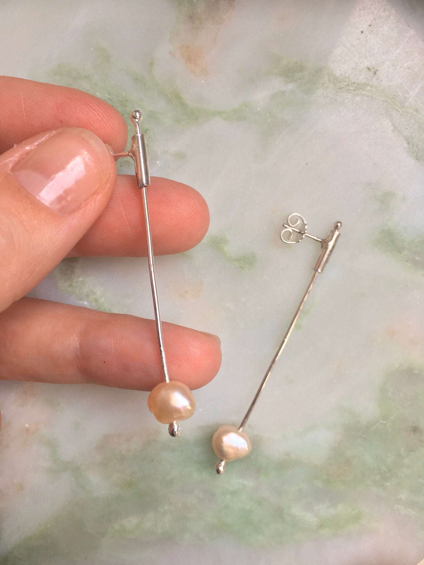Reba earrings, pearl and sterling silver