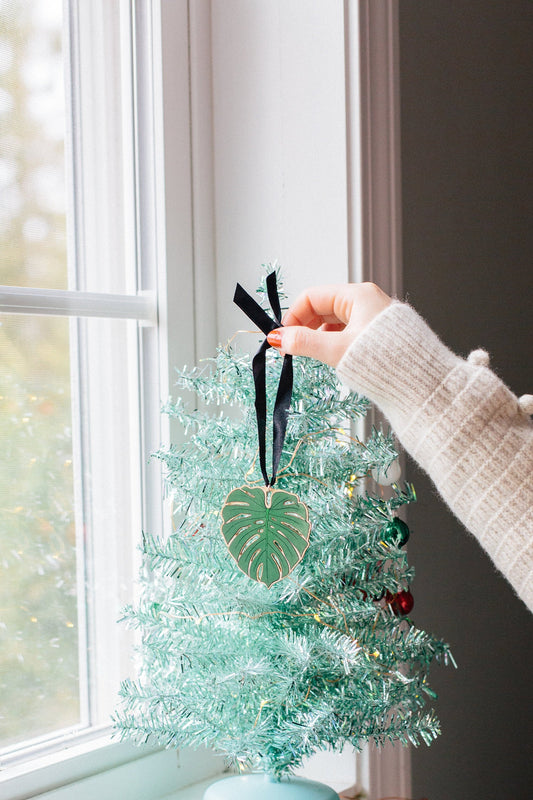 Houten plantornament, Monstera ornament, Kerstdecoratie